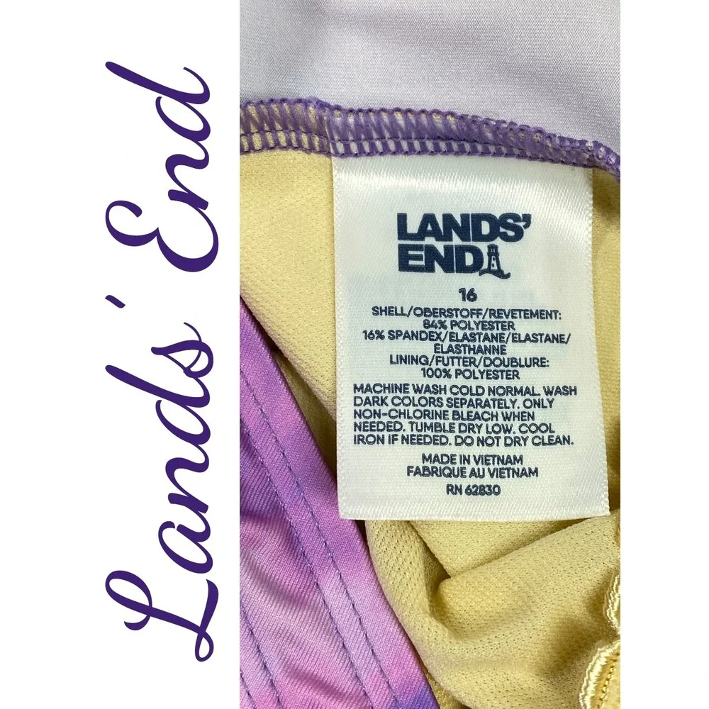 Lands' End‎ Purple Tie Dye One Piece Swimsuit Kids Size 16 Crisscross Straps